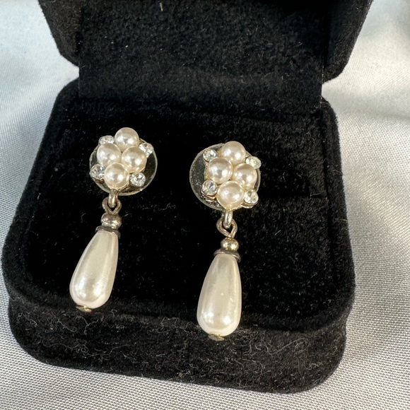 Dainty drop pear bead dangle earrings rhinestones - Picture 6 of 7